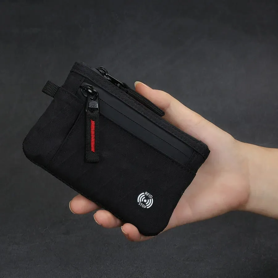 Luxury Rfid Credit Card Holder Anti Theft Slim Key Card Case with Carabiner Nylon Coin Purse Male Purse