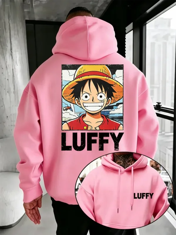 Sudadera con capucha de anime de una pieza, sudadera holgada con estampado frontal y trasero de personaje de dibujos animados de Luffy vintage para entusiastas del manga