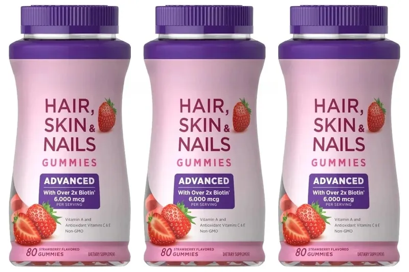 Biotin-Gummi-Erdbeergeschmack mit 6000 µg Biotin und Vitaminen unterstützen gesundes Haar, Haut und Nägel, 80-teiliges Nahrungsergänzungsmittel