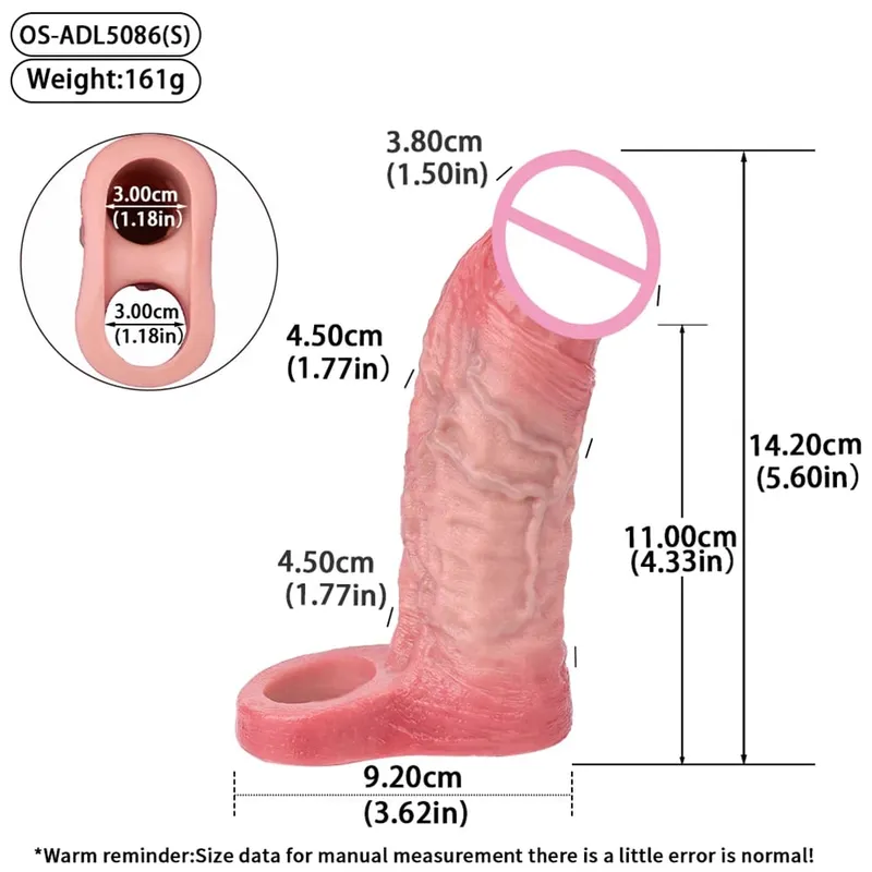 Reusable Penis Sleeve with Realistic Closed Head And Cock Ring Dick Enlargement Comdom Delay Ejaculation Sex Toys for Men