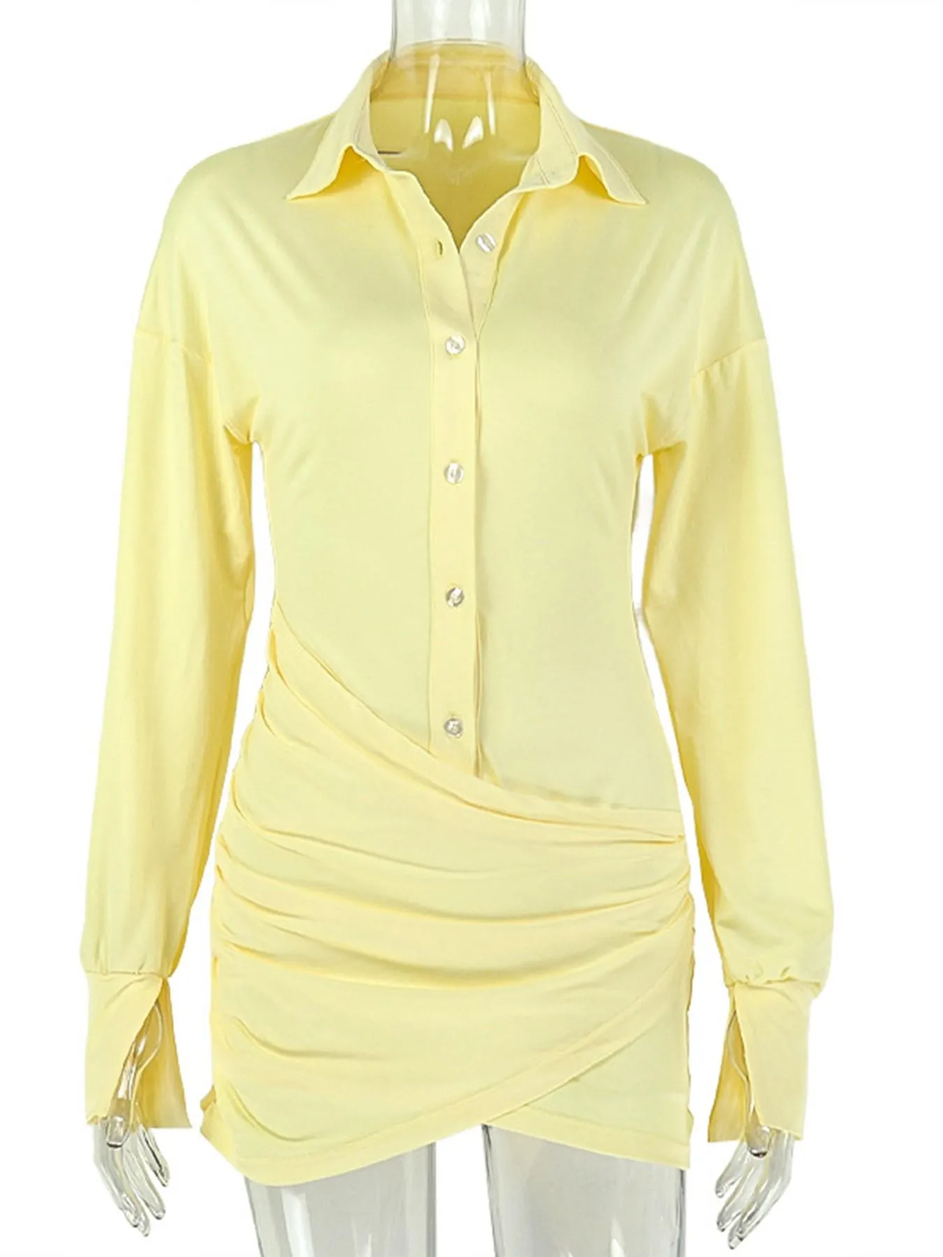 2026 NEW AUTUMN WOMEN'S SOLID COLOR SHIRT DRESS RUCHED BODYCON DRESS SEXY INS‑STYLE DRESS FOR PARTY GATHERING