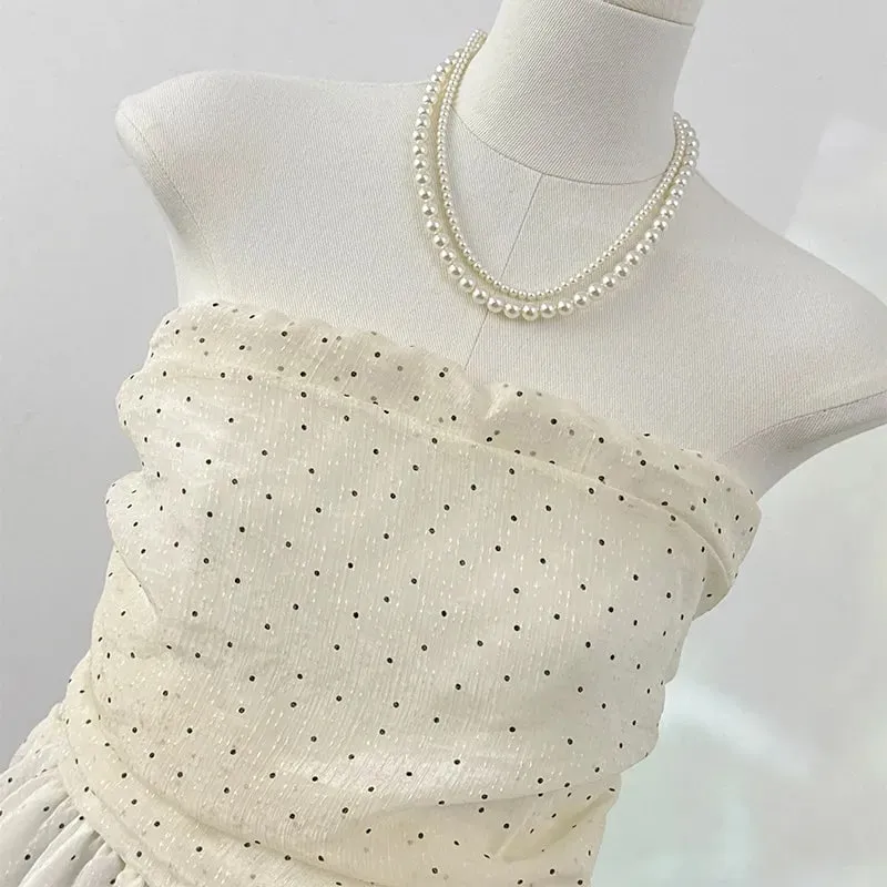 Sexy pleated dots Camis Chic tube top Slim Korean Tanks Top Elegant off shoulder Crop Top Summer Women Bustier
