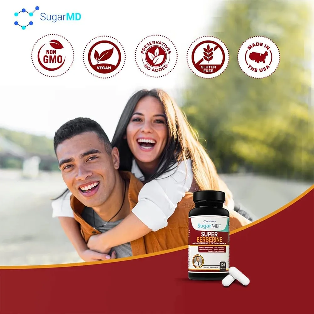Suplement SugarMD 5X Super Berberine – 250 mg GlucoVantage Dihydroberberyna z 4000 mg cynamonu cejlońskiego do kontroli wagi
