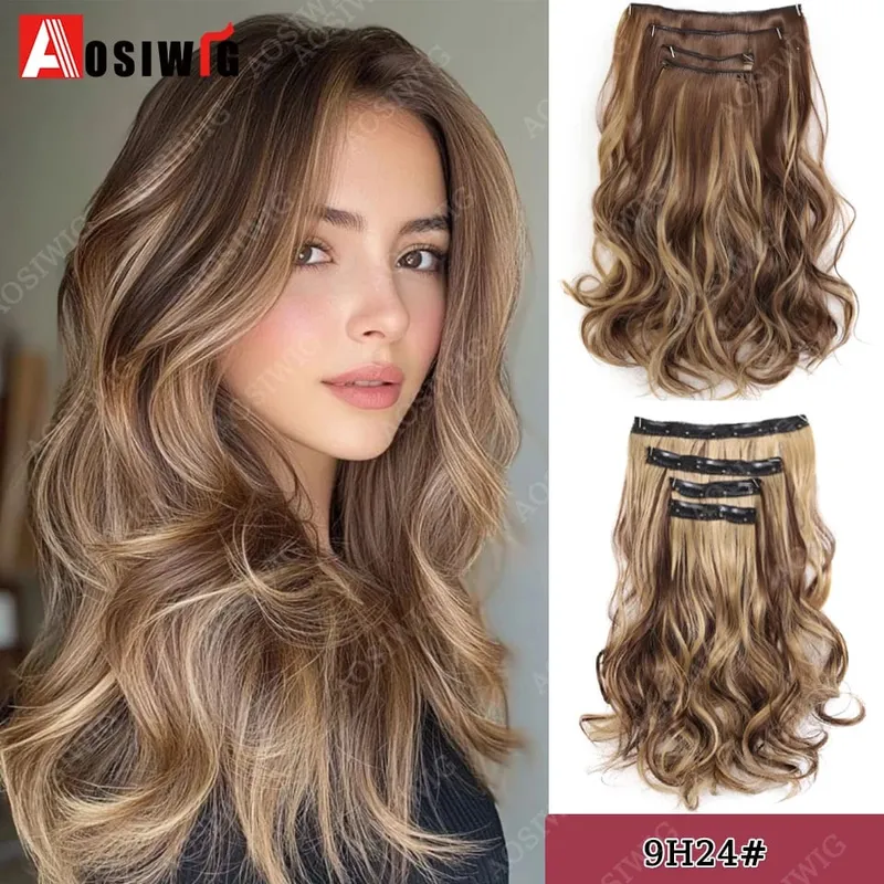 Synthetic 11 Clips Clips in Hair Extensions Long Curly Hairstyle Black Blonde Hairpieces Heat Resistant False Hair Daily Use