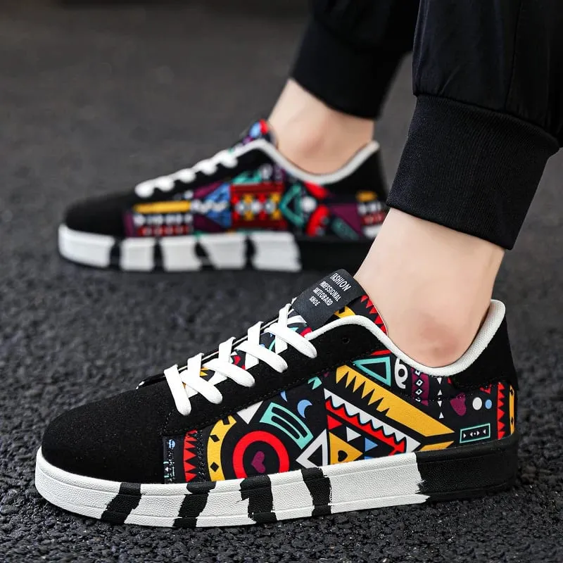 Summer Trendy Men's New Board Shoes Outdoor Non Slip Walking Men Sporty Shoe Canvas Pattern Casual Sneakers Male Zapatos