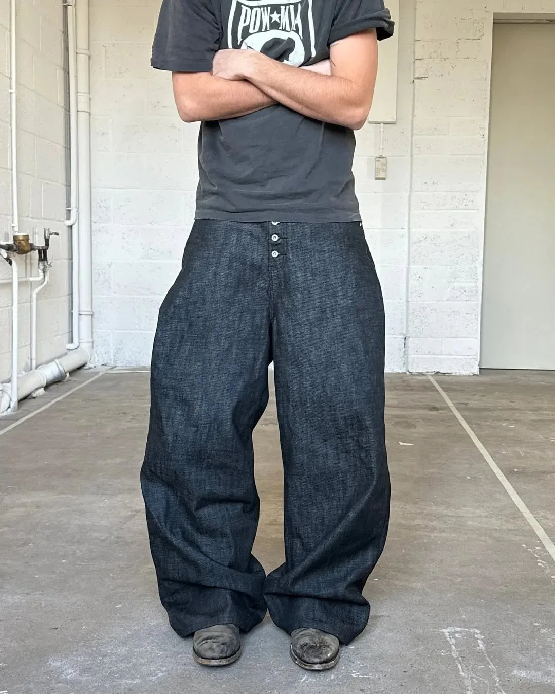 Japanese Raw Denim Loose Fit Jeans Classic Unwashed Cotton Workwear Baggy Trousers for Men