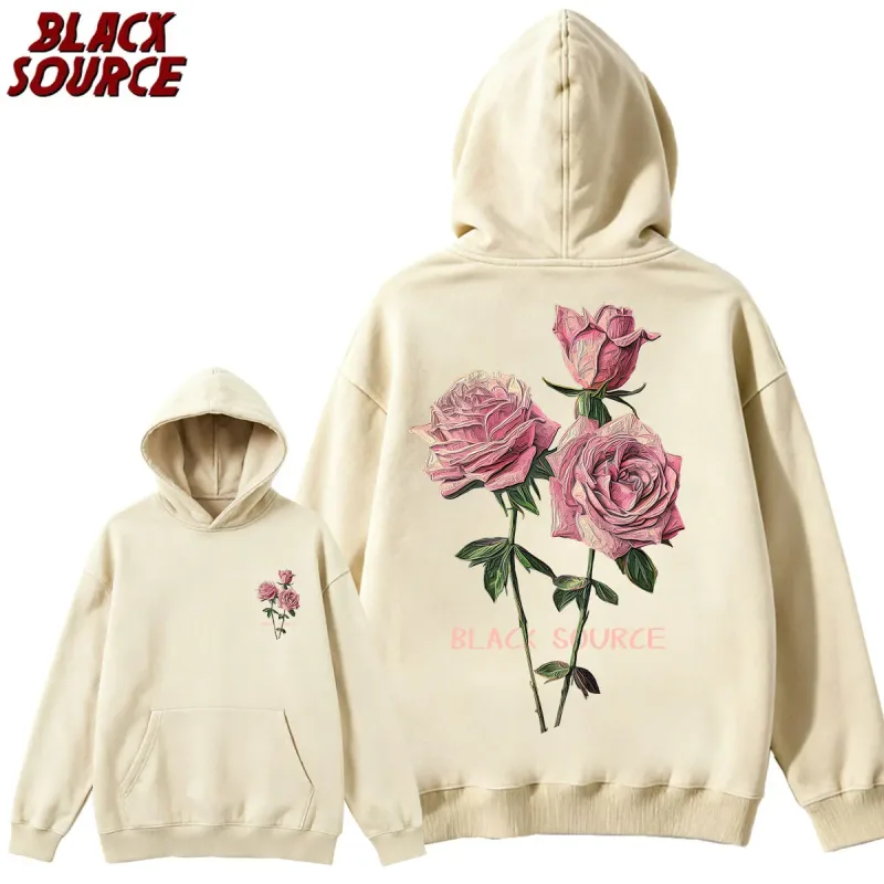 MP630 Hip Hop Men's Streetwear Retro Vintage Washed Anime Graphic Hoodie, Harajuku Casual Pullover Sweatshirt, Rose