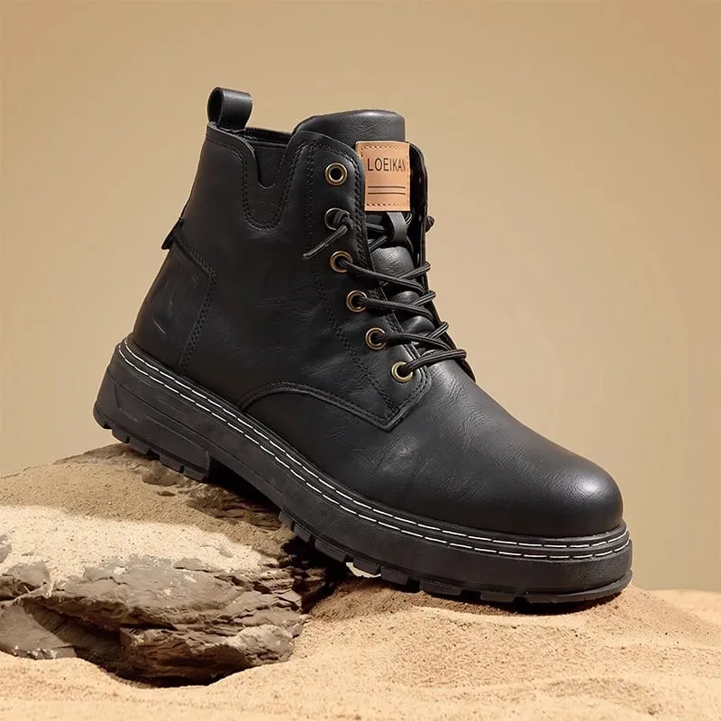 Mænd High-top Casual Støvler Kunstlæder Snørebånd Tykke skridsikre bloksål Syet detalje til Urban Street daglig udflugt