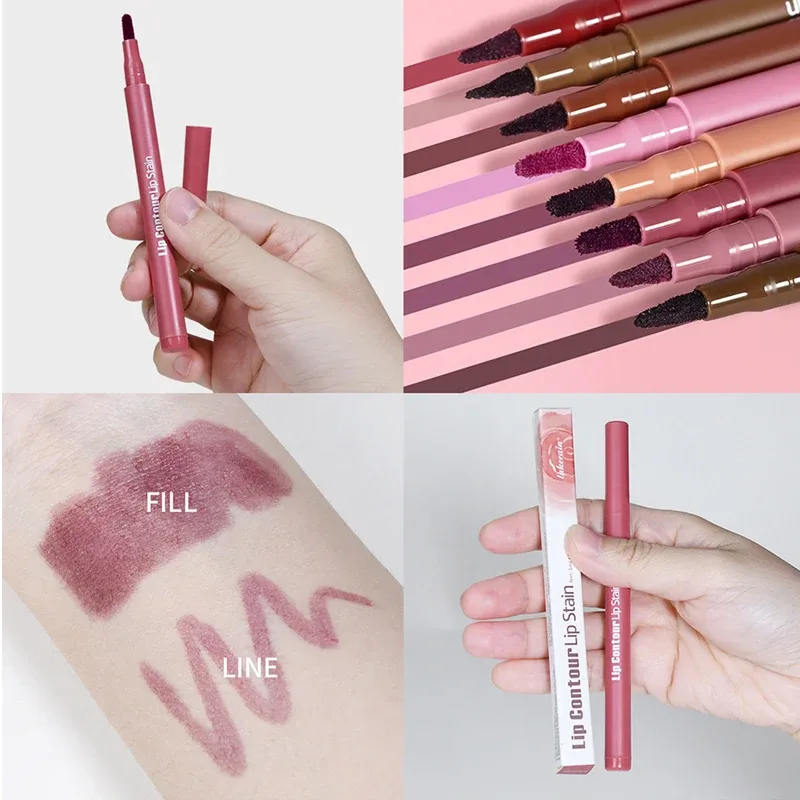 Pensil Lip Liner Merah Muda Rias Wanita Tahan Air Kontur Bibir Pena Lipstik Noda Bibir Pigmen Tinggi Matte Coklat Lipliner Nude Lembut
