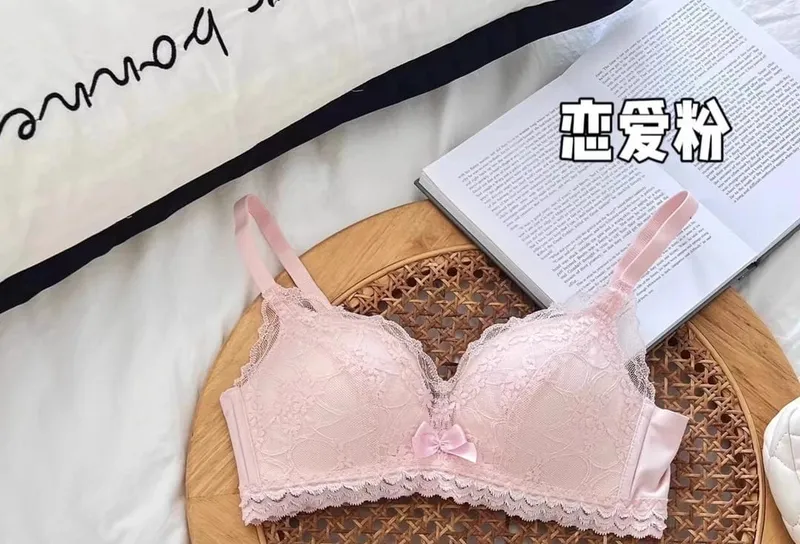 ​Japanese Anime Lace Bra Set Push Up Wireless Bralette Small Bust Seamless Sexy Triangle Cup Lingerie Set Spring Summer MOYISU