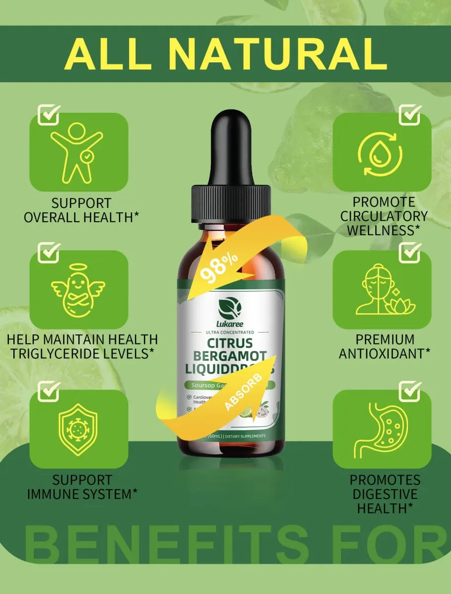 Lukaree Organic Citrus Bergamot Drop Support Immunity Cholesterol and Cardiovascular Health Antioxidant