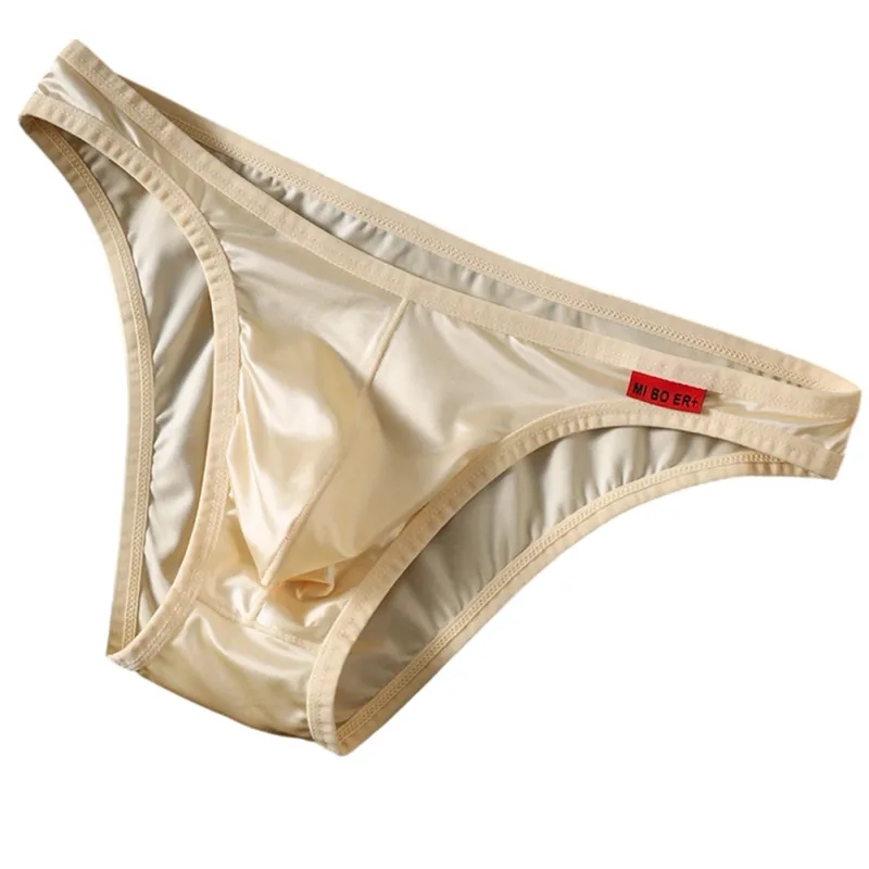 Men Low Waist Satinlike Ice Silk Stretch Brief Underwear Breathable Pouch Soft Fabric Underpants for Multiple Seasons
