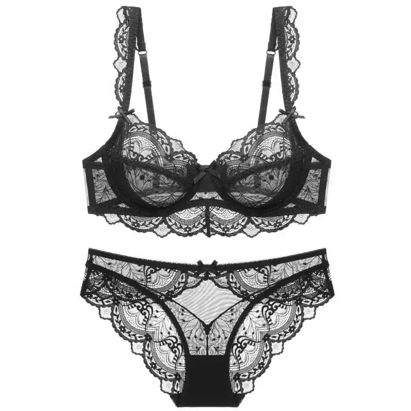Mély dekoltázs Push Up melltartó csipke fehérnemű szett női megereszkedés elleni áttetsző komfort bralette minden méretű fehérnemű szexi és magabiztos