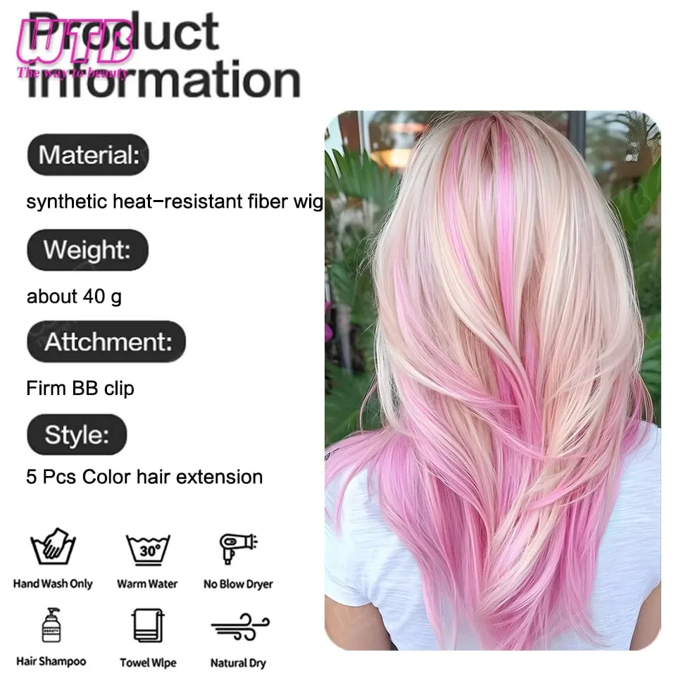 5Pcs Synthetic Wig BB Clip Style Color Straight Hair Extension Wig Suitable for Women and Girls to Wear at Holidays and Parties