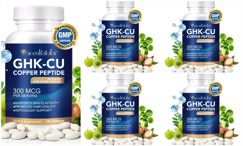 Natural Vegan Skin Hair Complex Supplements Liposomal GHK-Cu Copper Peptide Softgels Capsules 120pills with Biotin for Adults