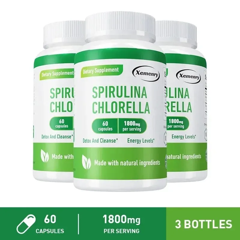 Spirulina Chlorella Capsules - Supports Cardiovascular and Immune System Health Powerful Antioxidant