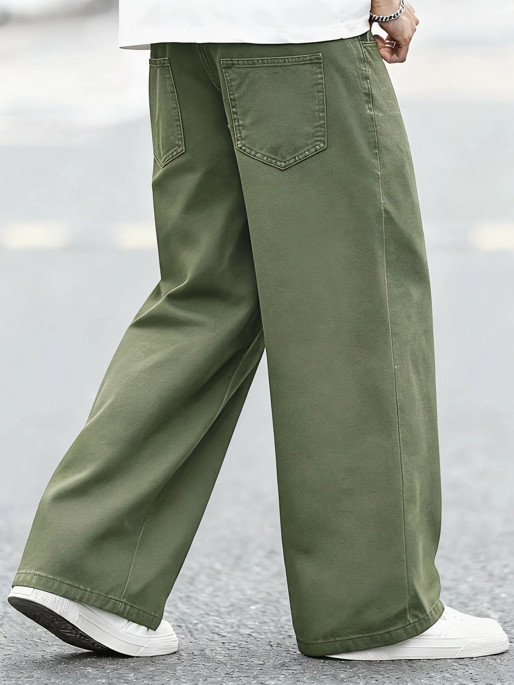 American Retro Olive Green Loose Jeans Street Fashion Casual Simple And Versatile Trousers For Men