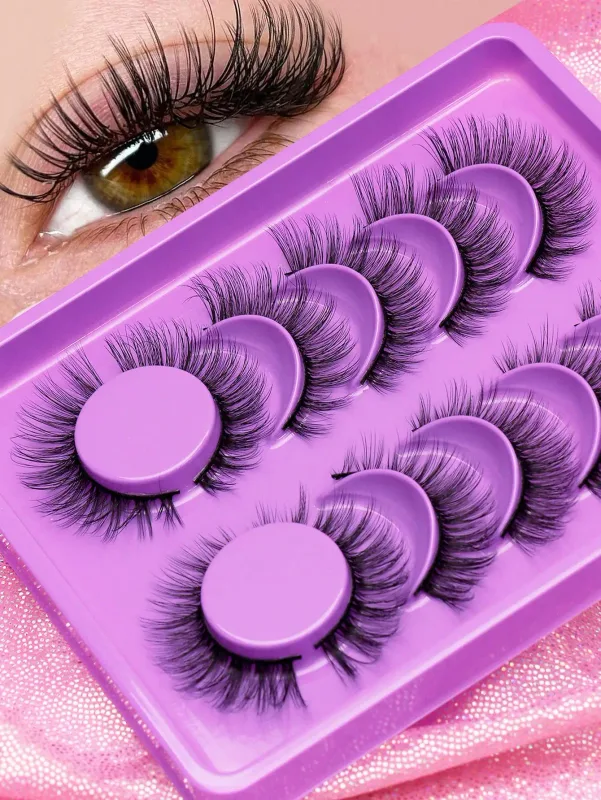 5 Ζεύγη βλεφαρίδων Cat Eye Faux Βλεφαρίδες Βιζόν Βλεφαρίδες με φτερωτό τέλος μακριές βλεφαρίδες Φυσικές μακριές βλεφαρίδες Manga Ψεύτικες βλεφαρίδες Μακιγιάζ