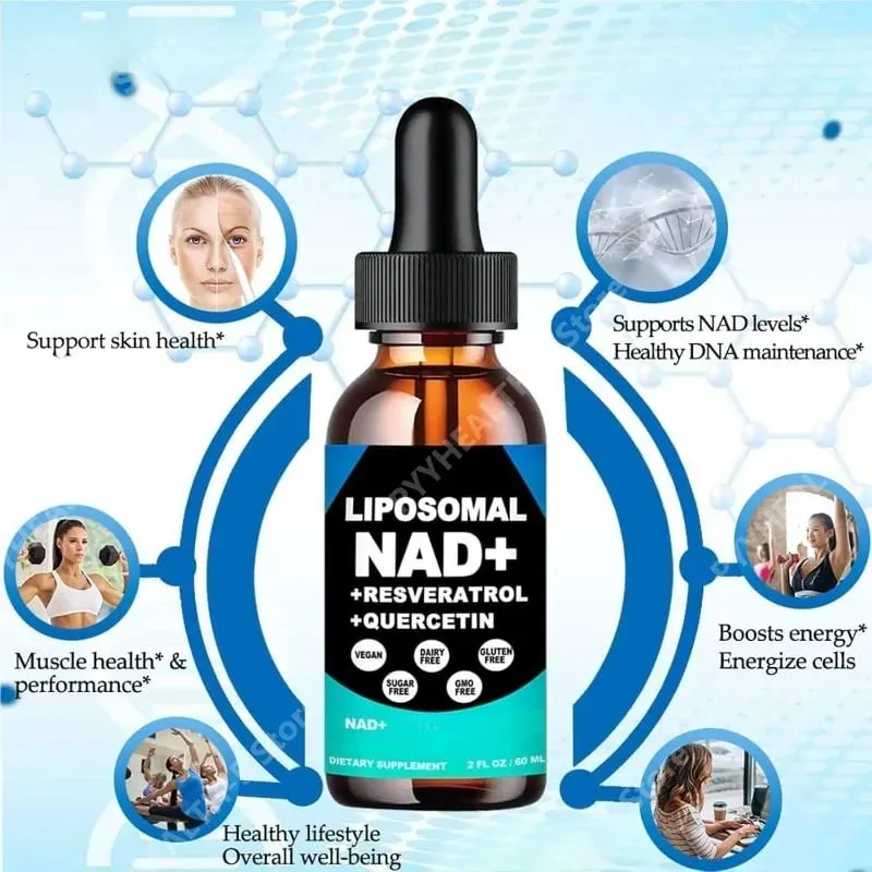 Liposomal NAD+ Supplement with Resveratrol Quercetin and Vitamin B3 – Supports Healthy NAD+ Levels and Cellular Health – 60ml