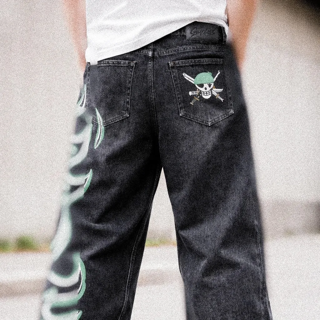 High Street Y2k Baggy Zoro Knife Jeans Vintage Wide Leg Denim Pants Popular Jeans Streetwear Harajuku Trouser Men Clothing