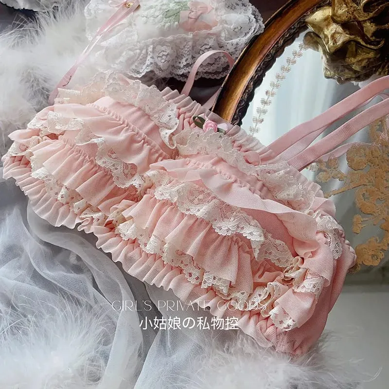Vintage Cake Ruffles Lace Sweet Sexy Wire-free Women's Lingerie Sets