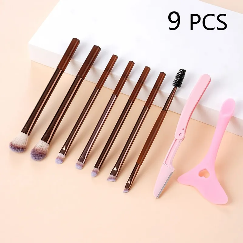 9 PCS Makeup Brush Set Soft Bristles Include Professional Eye Makeup Brushes Eyebrow Razor Silicone Eyeliner Stencils