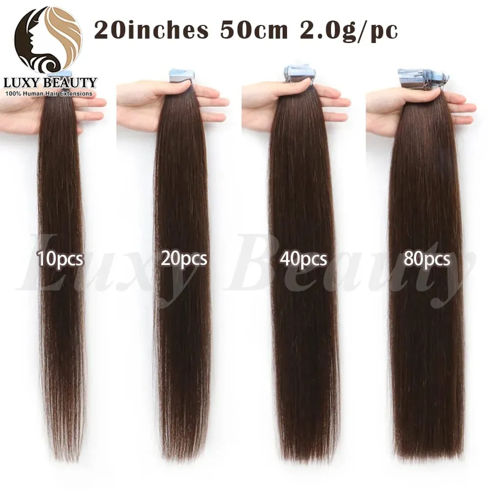 Brown Blonde Mini Tape in Human Hair Extensions Double Side Seamless Natural Straight Black Tape Ins Hair Extensions 10pcs/set