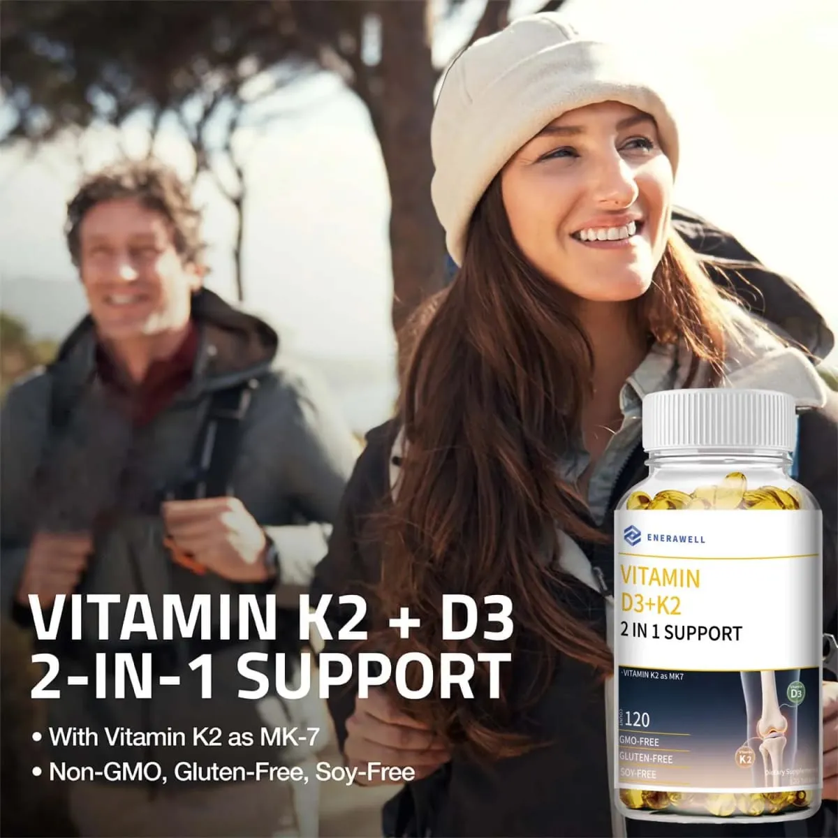 Vitamin D3 K2 MK-7 Supplement Næringsstofstøtte til knoglesundhed Tænder Hjertesundhed og immunfunktion 120 kapsler