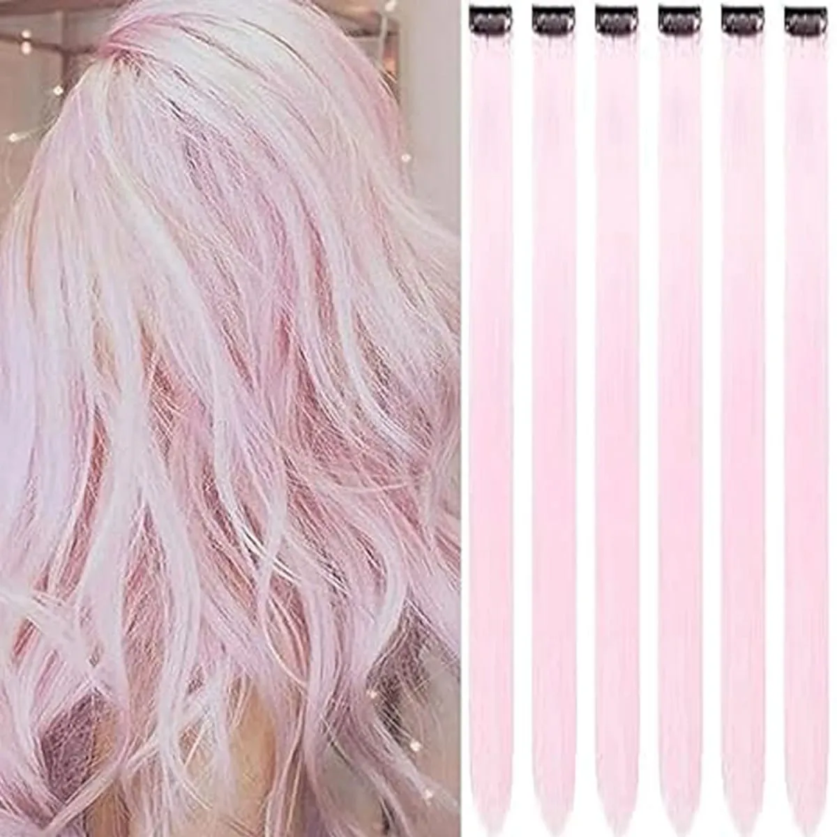 6 Pcs Clip Ins Hair Extensions 22 Inch Straight Colorful Clip In Hair Extensions Rainbow Party Highlights Synthetic Hairpiece