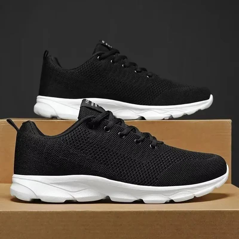 Chaussures pour hommes Baskets décontractées respirantes Mode Blanc Noir Chaussures de course Légères Chaussures de sport souples Chaussures de tennis à lacets unisexes