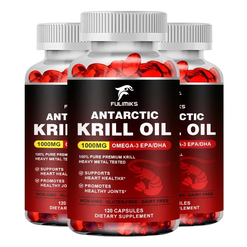 Pure Antarctic Krill Oil Supplement 1000mg Omega-3 with EPA/DHA Supports Heart Brain & Joints Health for Adults