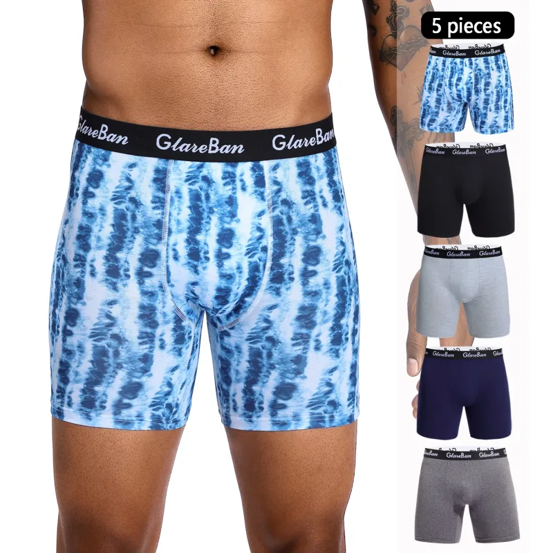 5pcs 세트 중간 길이 검은 복서 반바지 남자 속옷 통기성 남성 속옷 남자 옴므 Boxershorts 슬립 소프트 팬티 2024