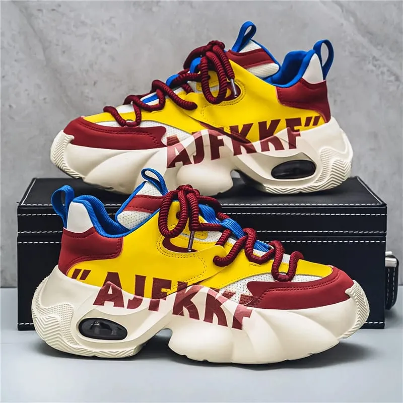 Two Tone Men Casual Sneakers Thick Sole Height Increase Air Cushion Breathable Fashion Daily Sports Shoes