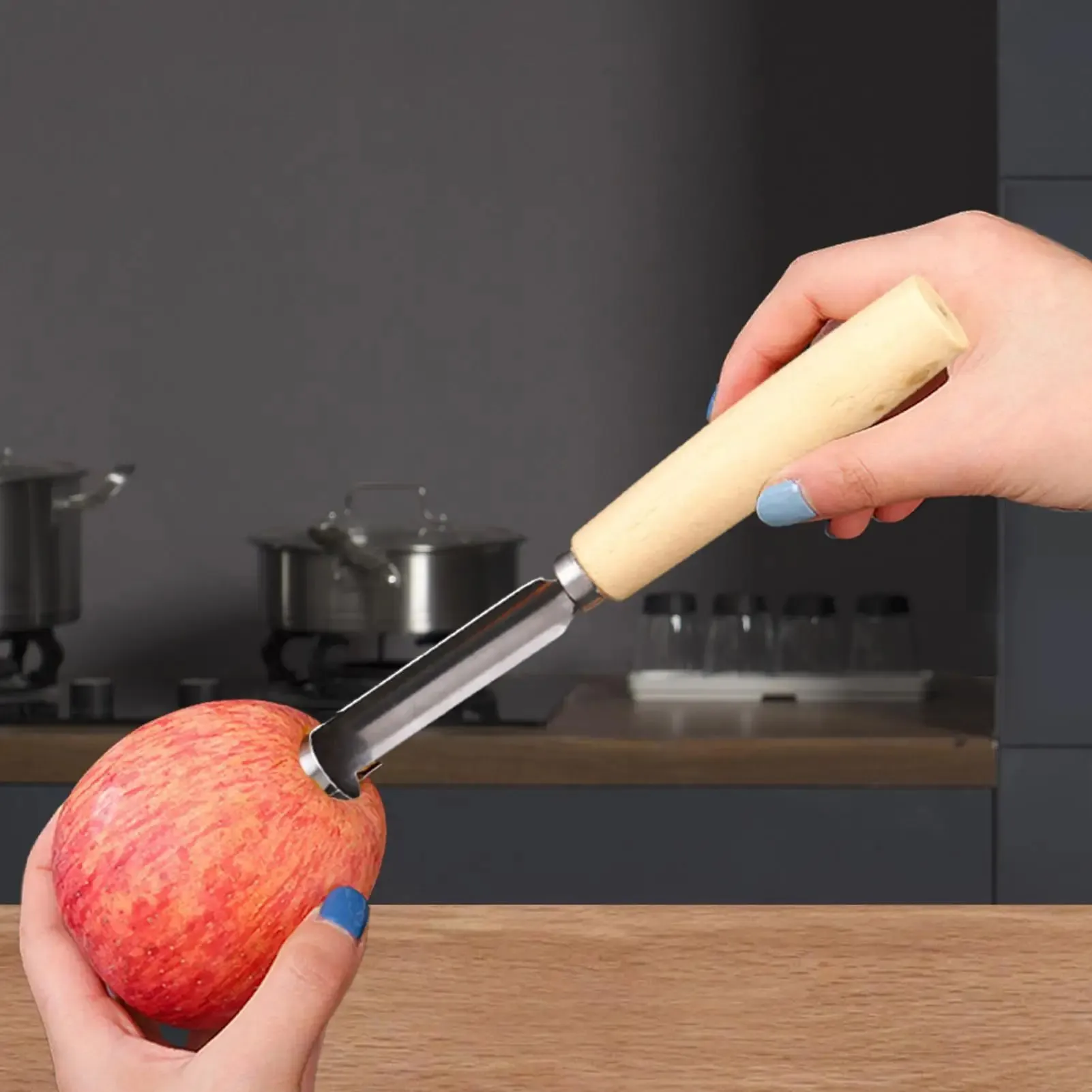 Stainless Steel Fruit Corer Multi-Function Pitter with Wood Handle Kitchen Fruit Slicing Cooking Juicing Canning Platters Tool