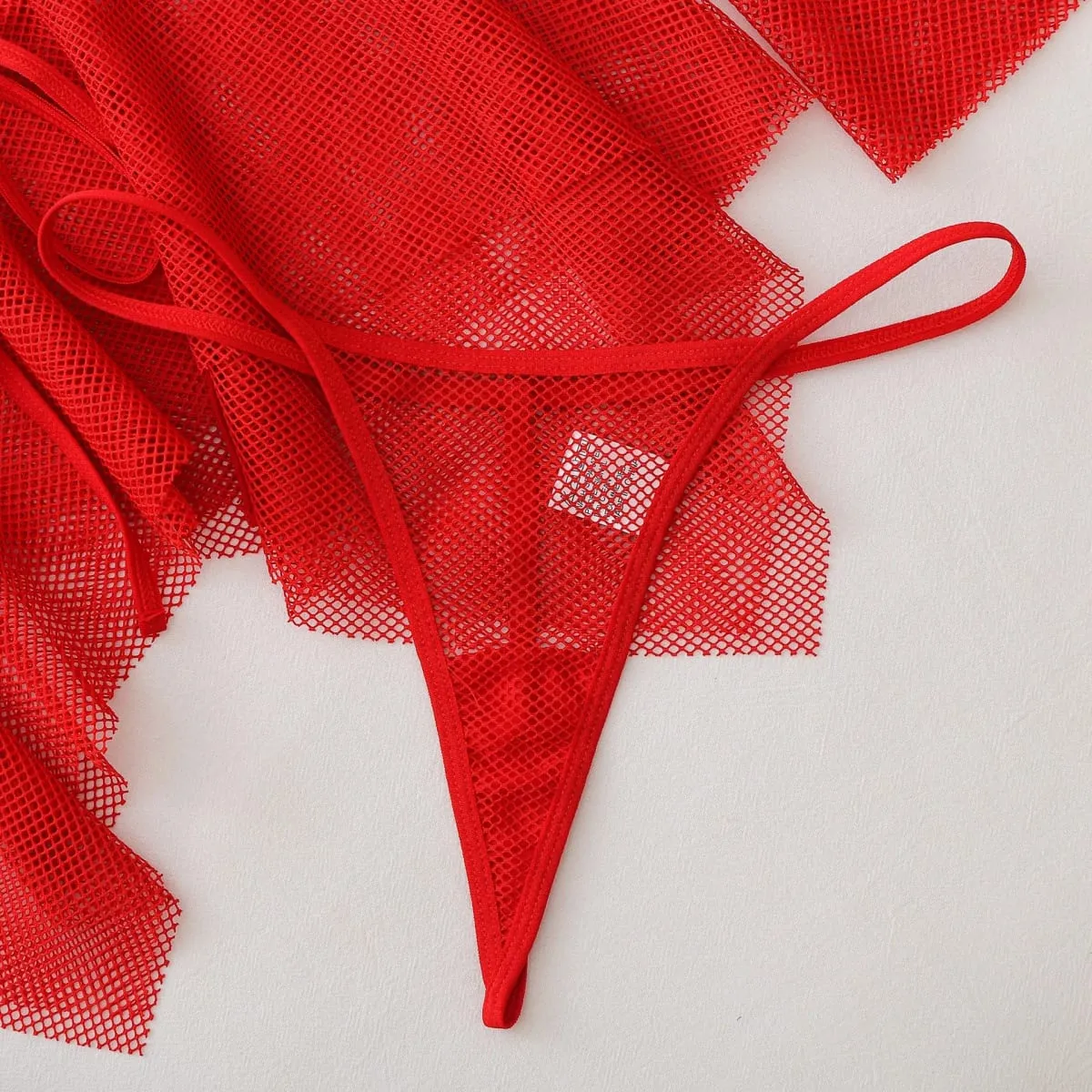 Sexy hot Lingеrie Trendy new comfortable and breathable fishnet sexy halter body-shaping lingerie set with sleeves