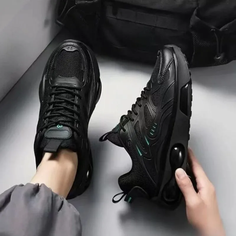 Men's Black Casual Sports Shoes Breathable Outdoor Running Thick Design Men's Fashion Sports Shoes