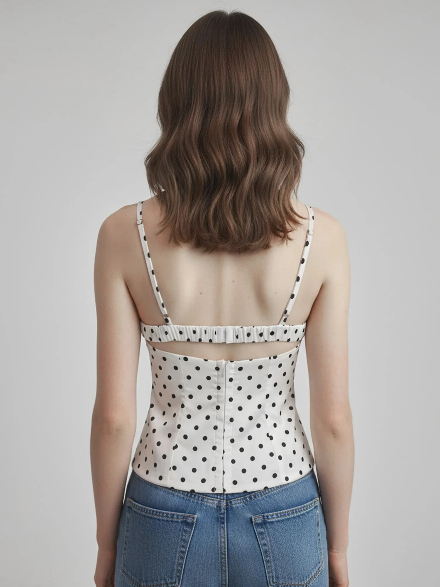 Women Polka Dot Lace Trim Cami Top Sexy Backless Sleeveless Slim Fitted Camisole Top Vintage Y2k Streewear