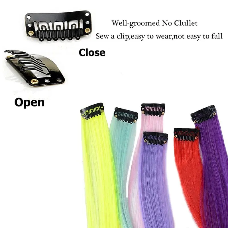 22Inch Synthetic Long Straight 5pcs Clip in Hair Extension Colored Rainbow Hairpieces for Women Daily Use