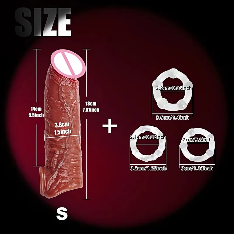 Realistisk 8''Penis Sleeve Sexlegetøj Til Mænd Silikone Penis Kondom Genanvendelig Penis Sleeve Penis Extender Mandlige Par Voksenlegetøj