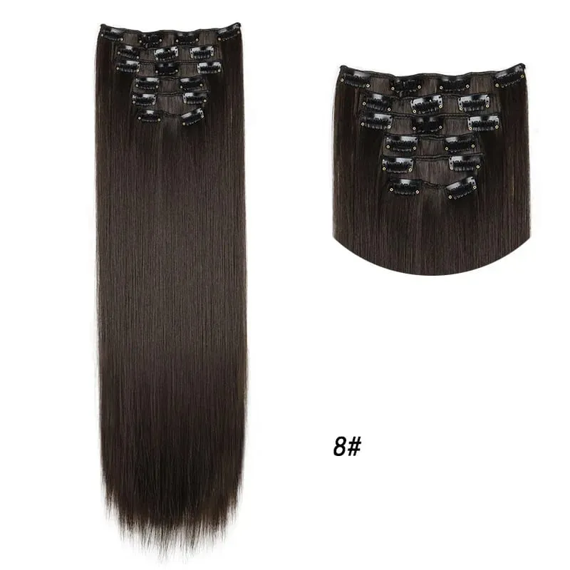 Clips In Hair Extension Long Straight Hair Pieces Clip In Hair Extension 24Inch 6Pcs Synthetic Fake Hair Ppieces For Women