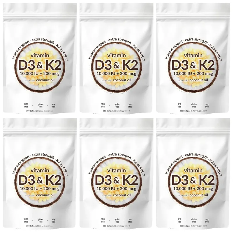 Vitamin D3 K2 Softgels with MK-7 10000 IU Vitamin D3 200mcg K2 Soy Free Gluten Free Daily Nutrition Supplement 300 Softgels