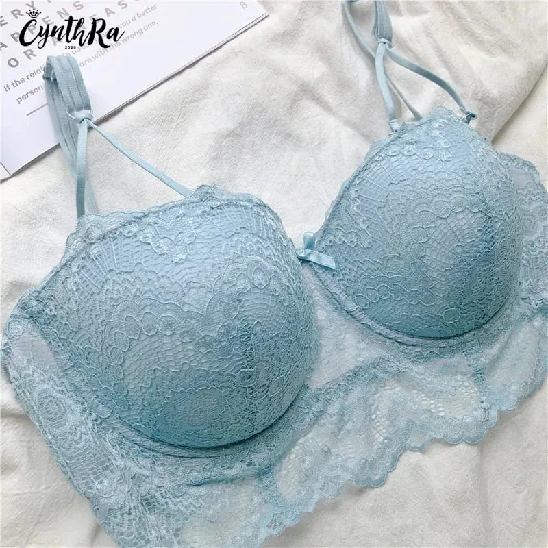 Plus Size Push Up Bra Set Sexy Lace Underwear Adjustable Comfort Thin Soft Breathable Lingerie For Women
