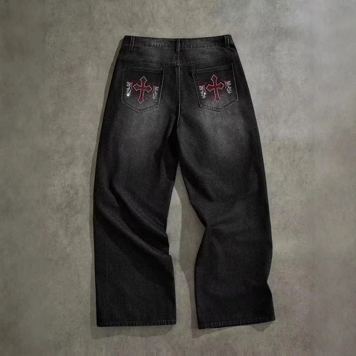 High Street Retro Washed Old Jeans Men's Trendy Brand Loose Straight Teen Wide-leg Floor-mopping Trousers