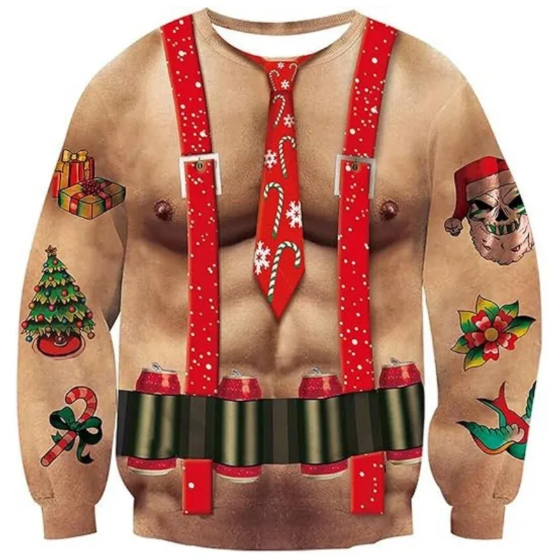 3D Print Ugly Christmas Sweatshirts For Men Women Santa Claus Pattern Long Sleeves Casual Festival Loose Pullover O-Neck Hoodies