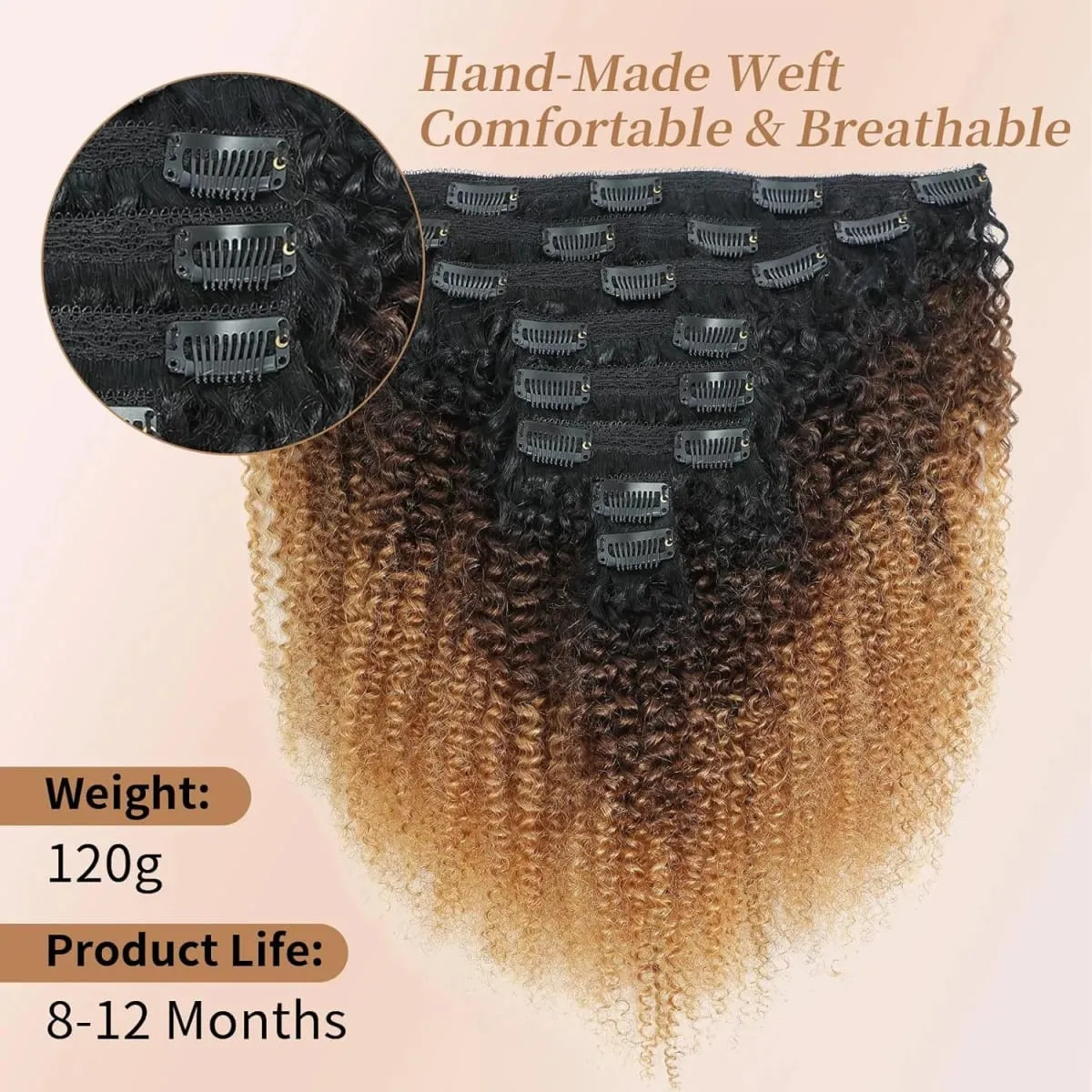 Ombre T1B/4/27 Afro kinky Curly Clip in Human Hiar Extensions 120G 8Pcs/Set BrazilianVirgin Human Hair Highlight P427 Extensions