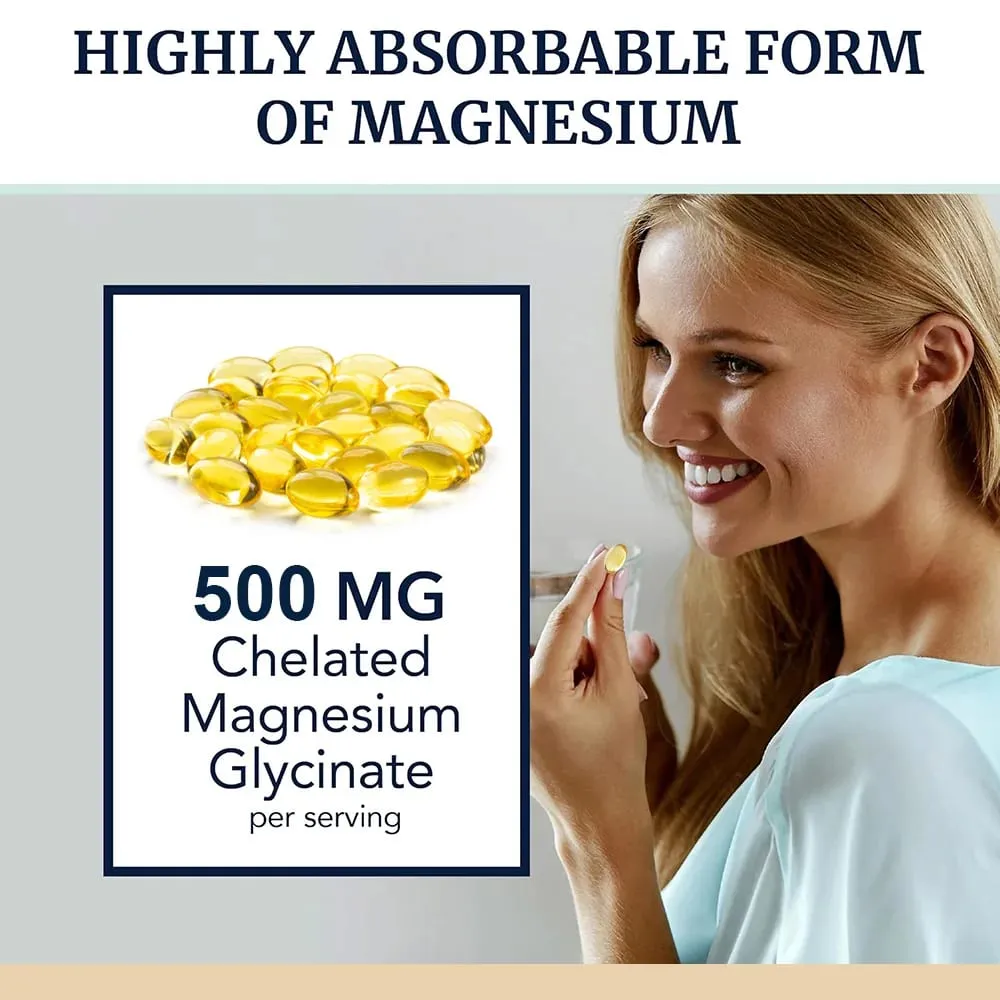 Magnesium Glycinate 500 Mg - 30/60/120 Capsules High Absorption Dietary Supplement for Sleep Heart & Muscles Health NON-GMO