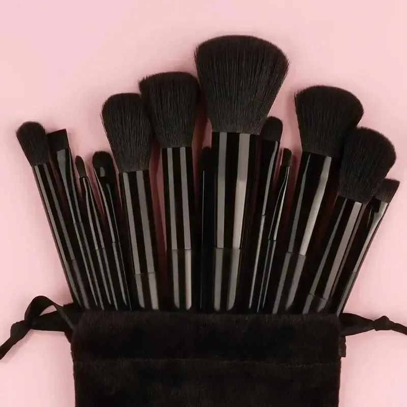13PCS Vegan Makeup Brush Set-Rose Gold Luxury Brushes with Hybrid Fiber Bristles&Gift Pouch Cruelty-Free Kit for Beginners/Pros