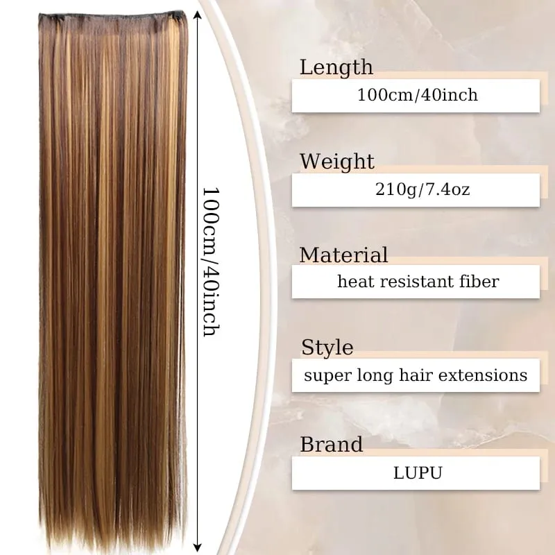 40inch Super Long Hair Extensions Wig Straight 5Clips in Hair Extensions Synthetic Hairpiece Fake Hair for Women Daily Party Use — image 3