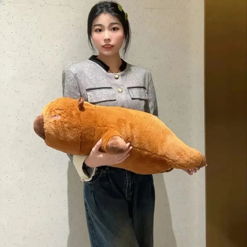 Kawaii Capybara Plush Pillow Long Body Soft Stuffed Animal Doll Cute Cuddly Cushion for Sofa Bed Sleeping Nap Home Decor