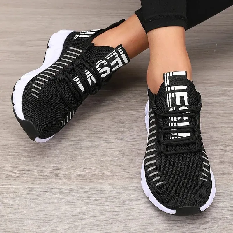 Damesportssko Mesh Letvægts blød sål joggingstrop Åndbar modesportsvandring Casual Tennis flade sko til mænd